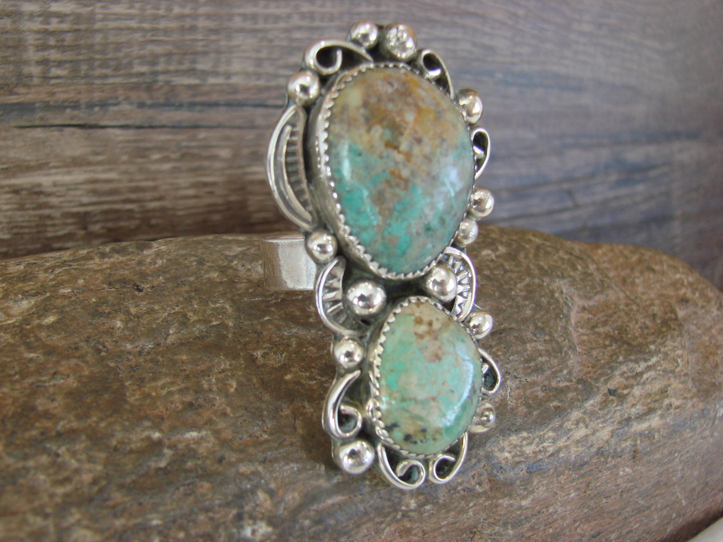 Navajo Sterling Silver Turquoise Adjustable Ring Size 9 to 11 by Cleveland