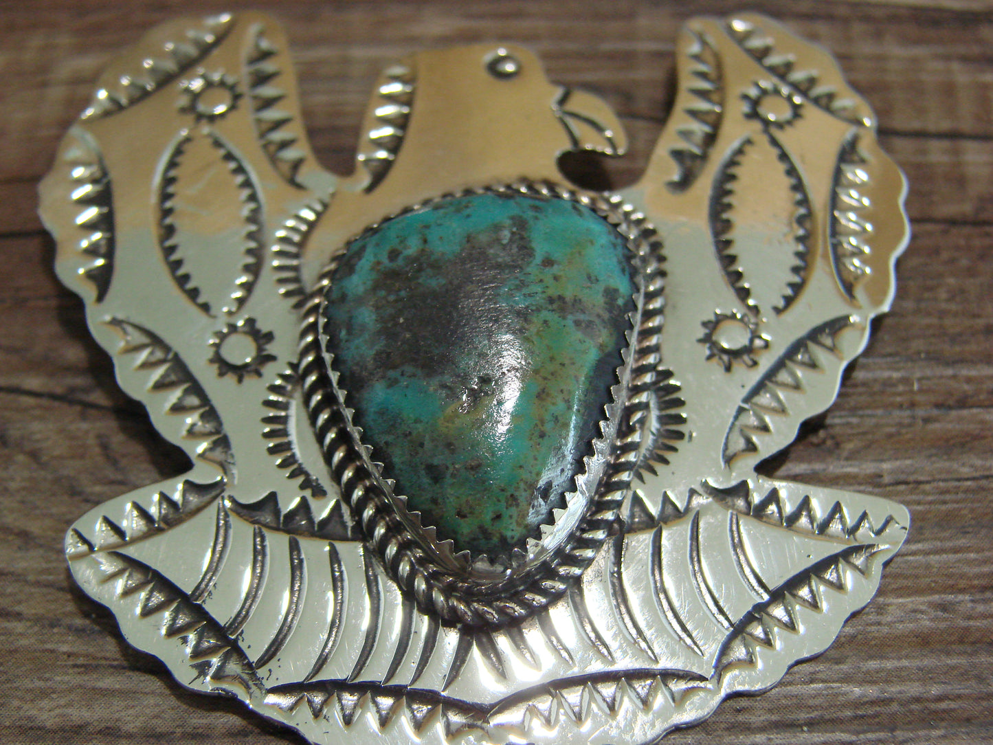 Navajo Nickel Silver & Turquoise Eagle Pendant Pin - Cleveland