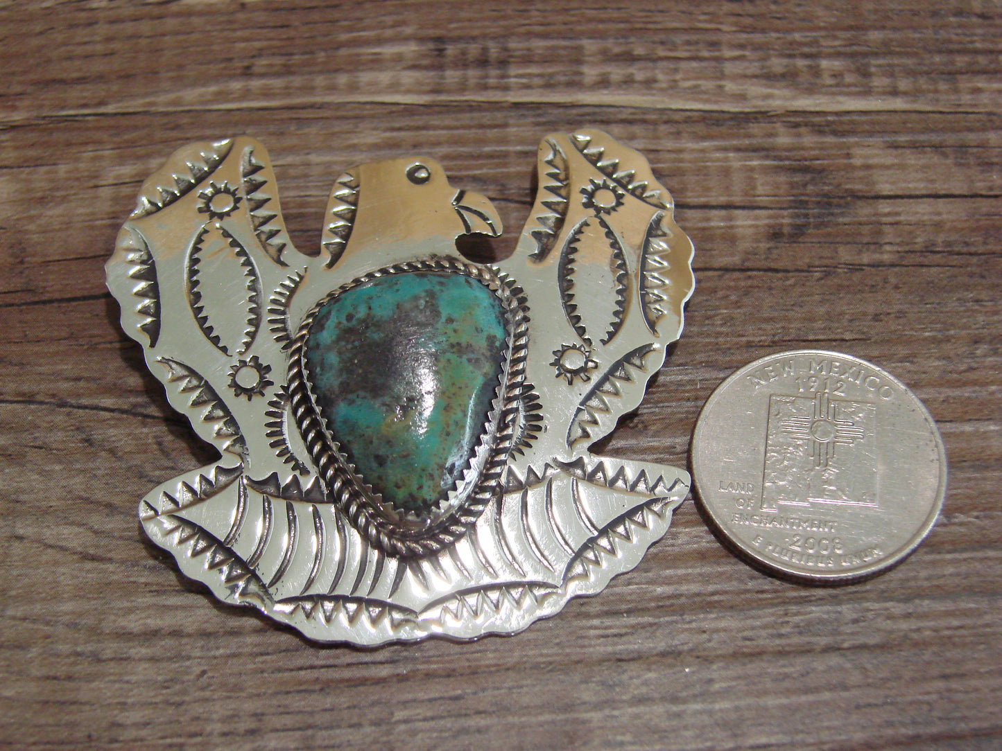Navajo Nickel Silver & Turquoise Eagle Pendant Pin - Cleveland