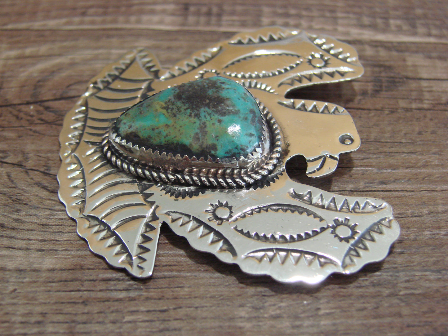 Navajo Nickel Silver & Turquoise Eagle Pendant Pin - Cleveland