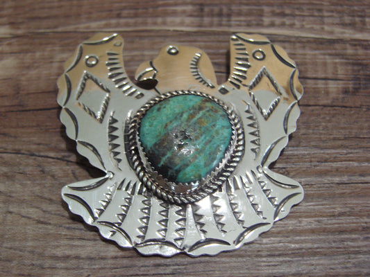 Navajo Nickel Silver & Turquoise Eagle Pendant Pin - Cleveland