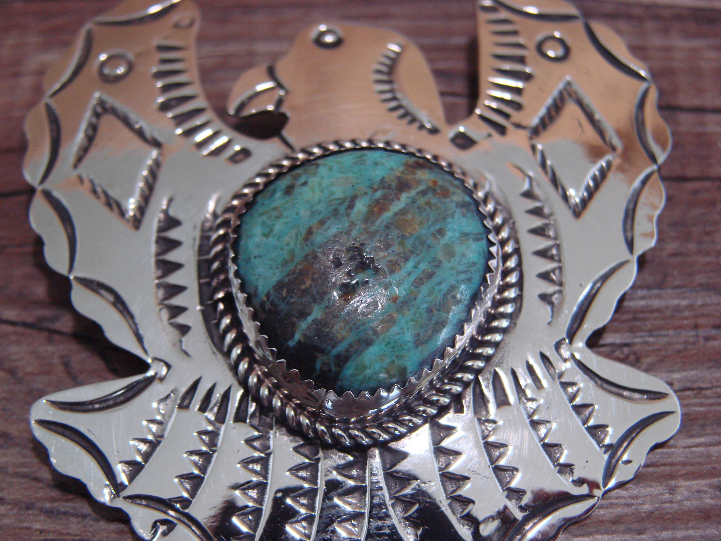 Navajo Nickel Silver & Turquoise Eagle Pendant Pin - Cleveland
