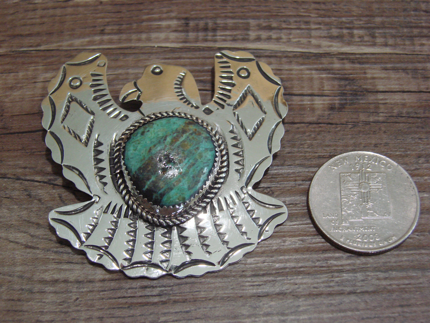 Navajo Nickel Silver & Turquoise Eagle Pendant Pin - Cleveland