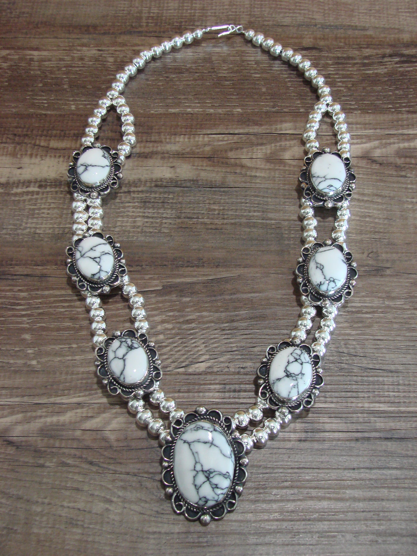 Navajo Nickel Silver & White Howlite Necklace - Cleveland