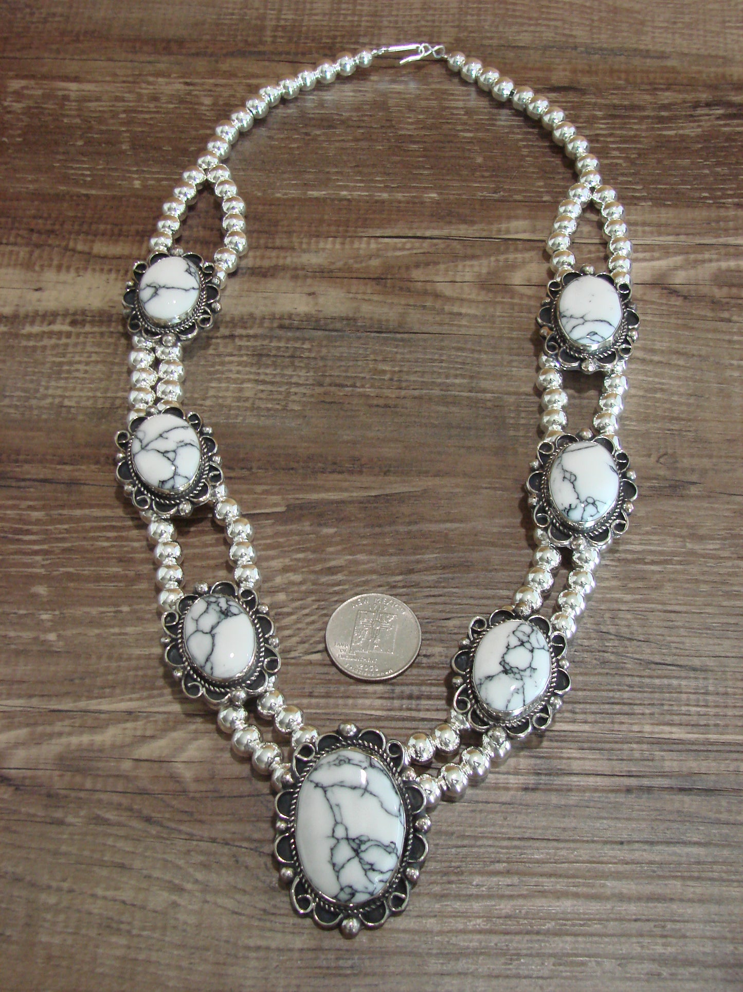 Navajo Nickel Silver & White Howlite Necklace - Cleveland