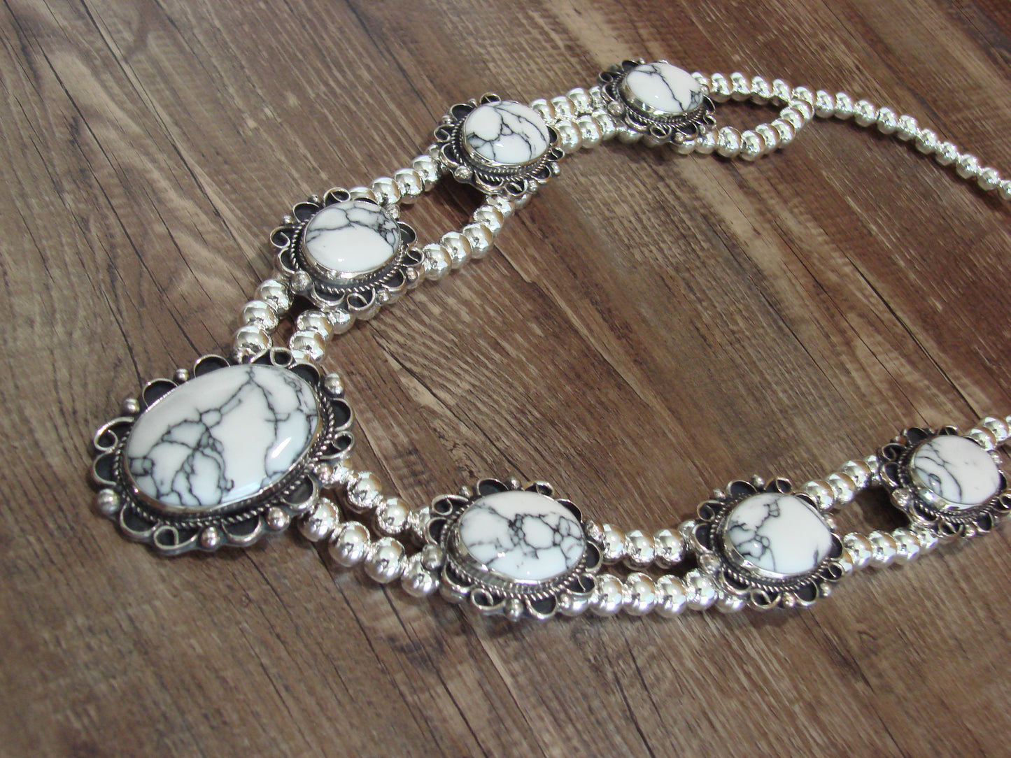 Navajo Nickel Silver & White Howlite Necklace - Cleveland