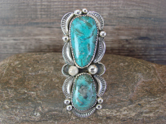 Navajo Sterling Silver Turquoise Adjustable Ring Size 9 to 11 by Cleveland