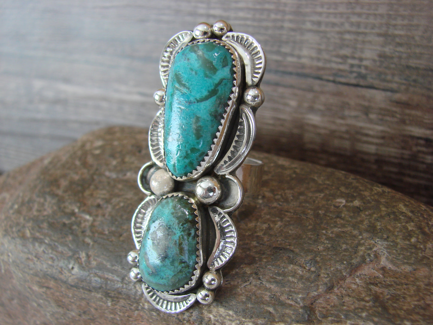 Navajo Sterling Silver Turquoise Adjustable Ring Size 9 to 11 by Cleveland