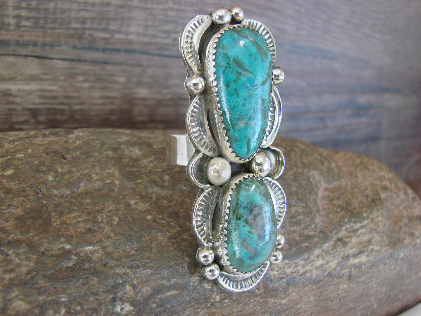 Navajo Sterling Silver Turquoise Adjustable Ring Size 9 to 11 by Cleveland