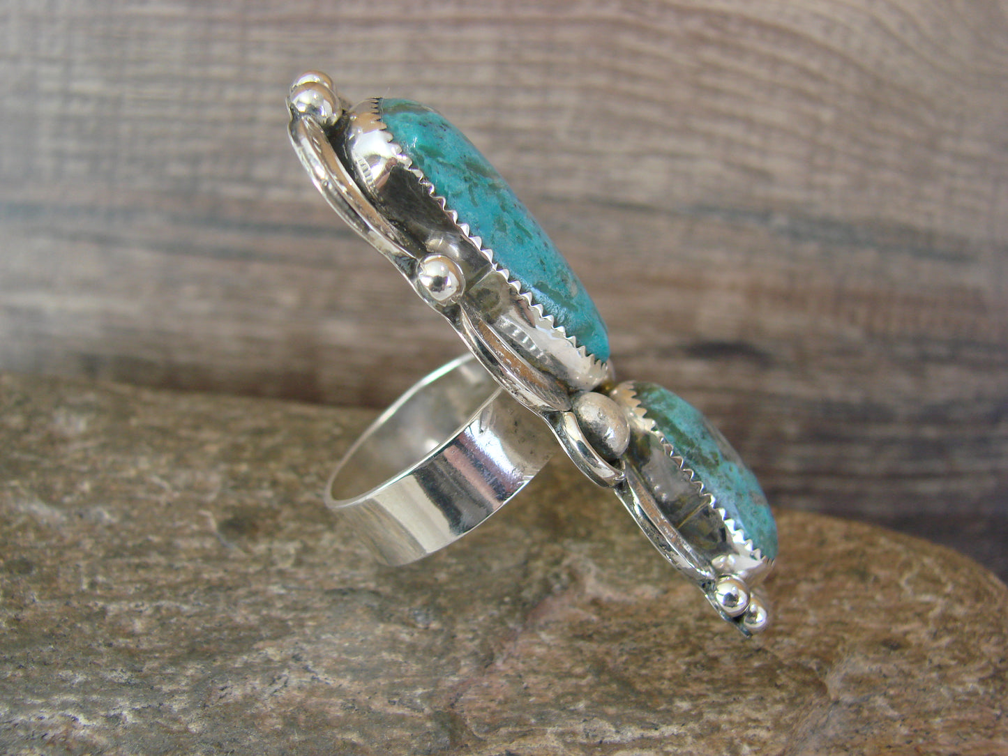 Navajo Sterling Silver Turquoise Adjustable Ring Size 9 to 11 by Cleveland