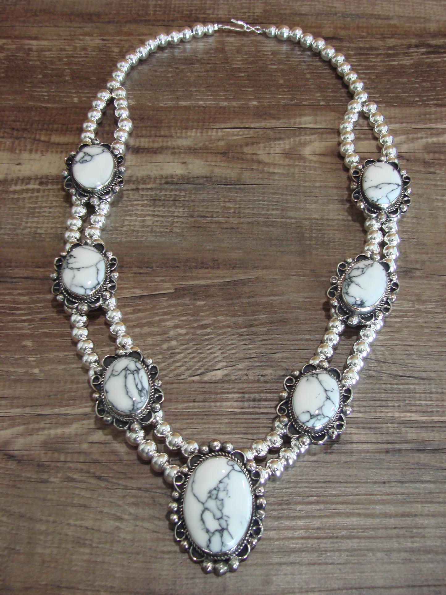 Navajo Nickel Silver & White Howlite Necklace - Cleveland