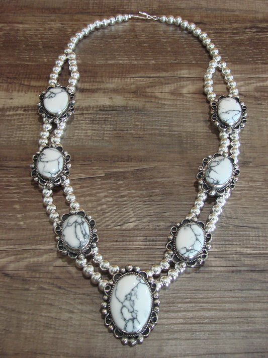 Navajo Nickel Silver & White Howlite Necklace - Cleveland
