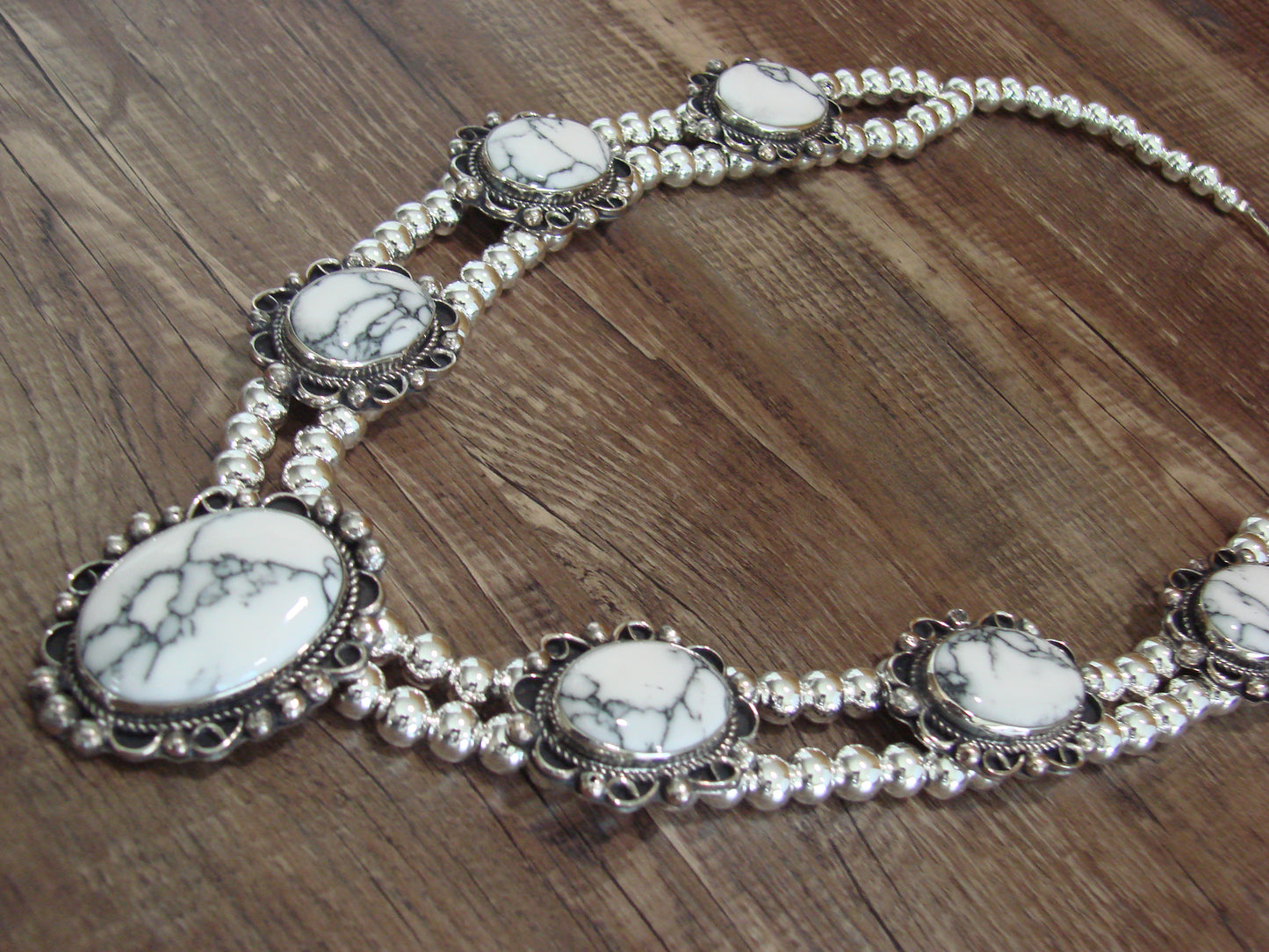 Navajo Nickel Silver & White Howlite Necklace - Cleveland