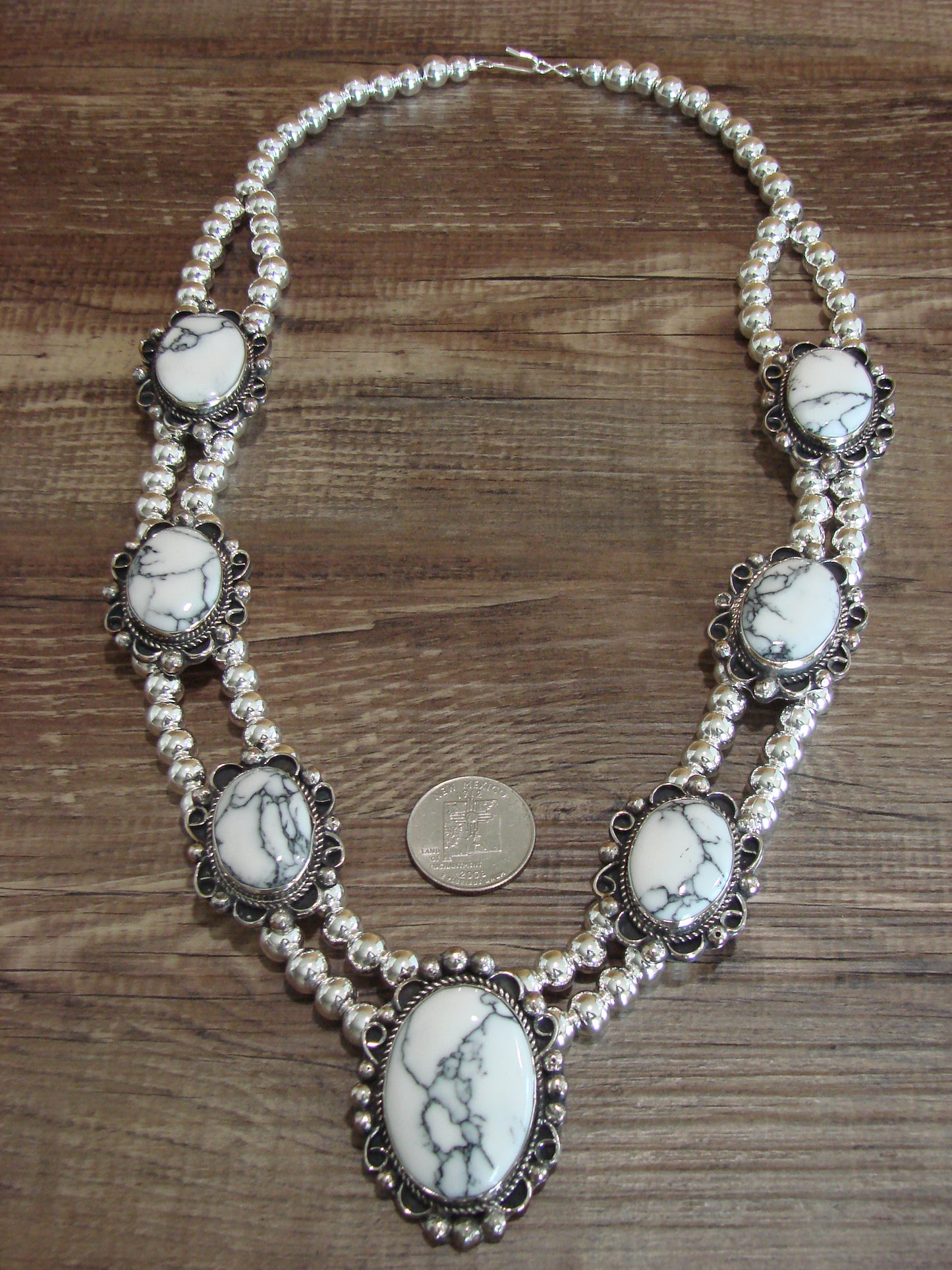 Navajo Nickel Silver & White Howlite Necklace - Cleveland