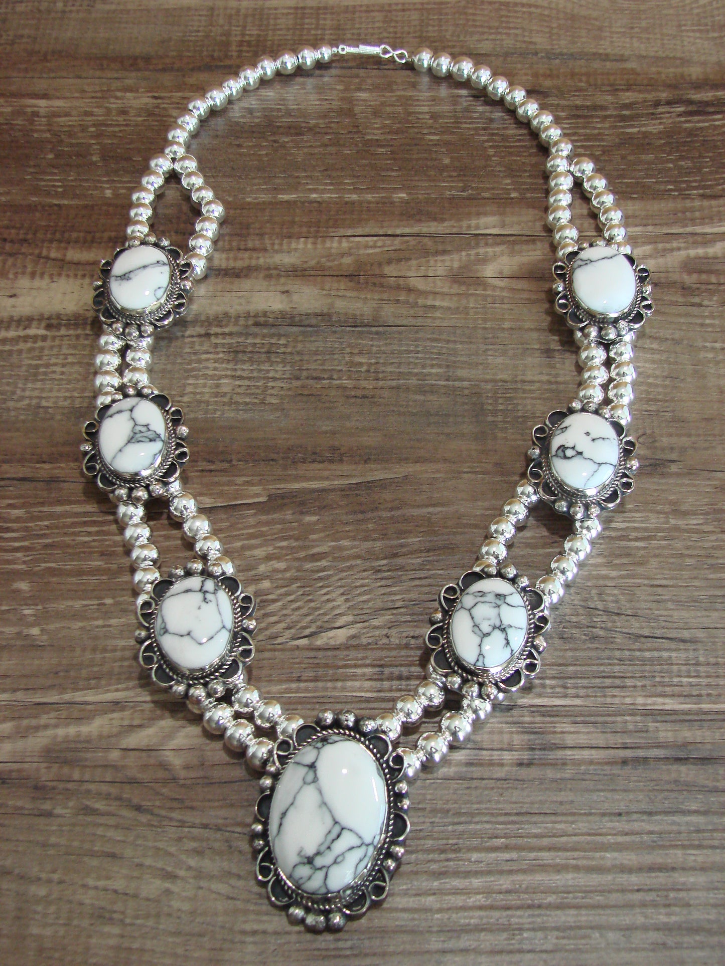Navajo Nickel Silver & White Howlite Necklace - Cleveland