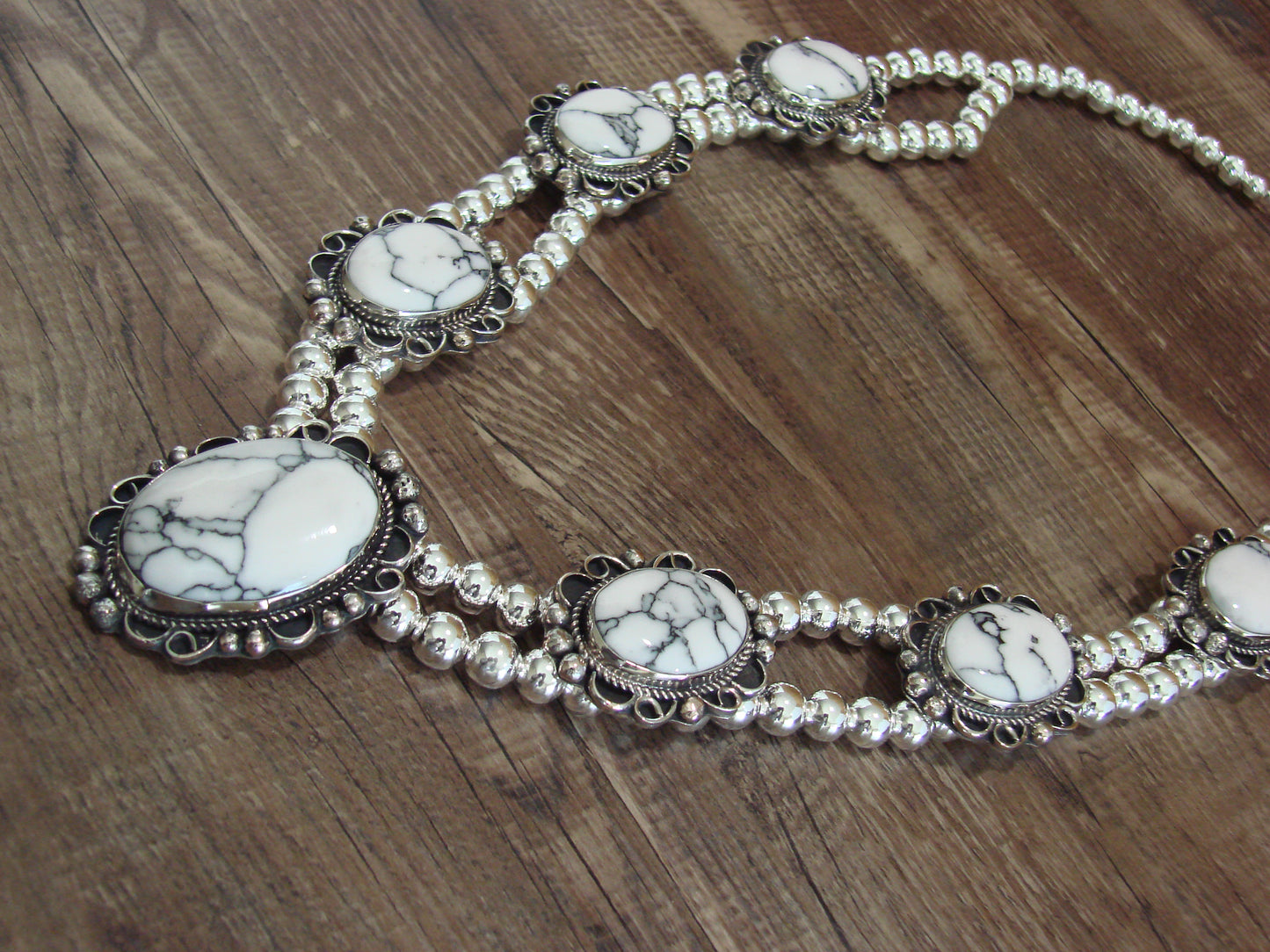 Navajo Nickel Silver & White Howlite Necklace - Cleveland