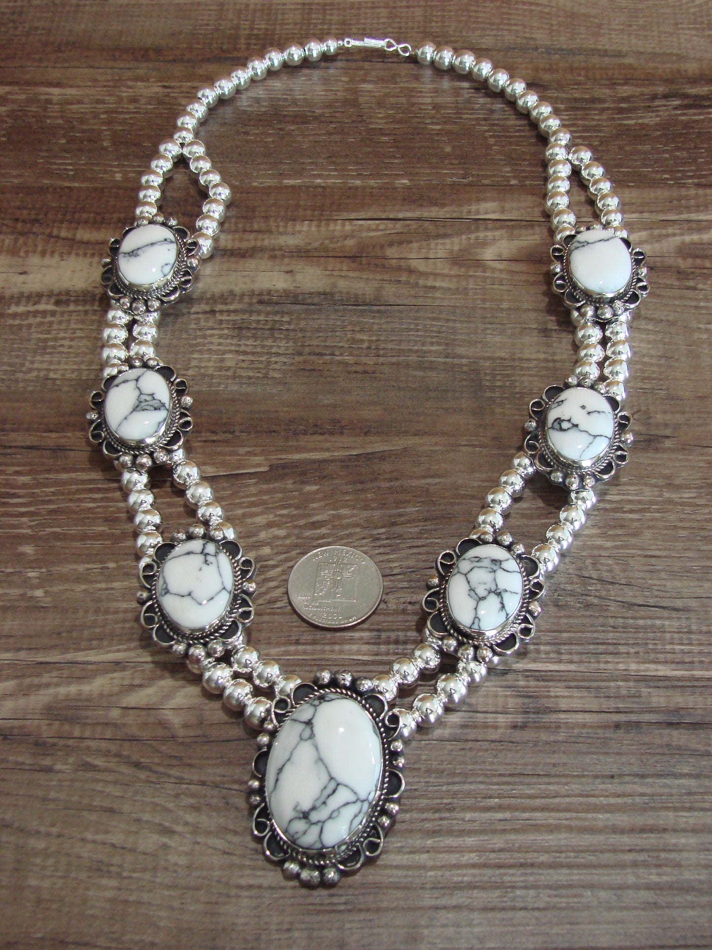 Navajo Nickel Silver & White Howlite Necklace - Cleveland