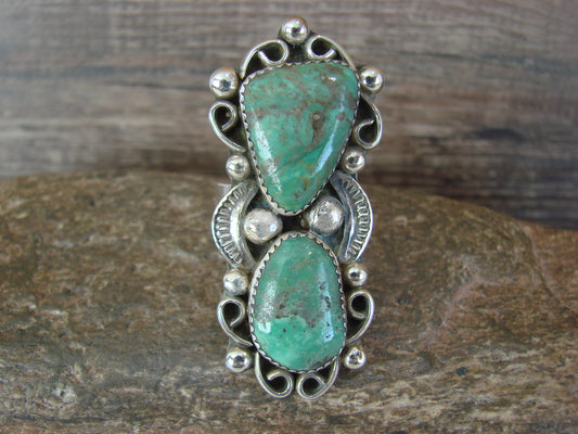Navajo Sterling Silver Turquoise Adjustable Ring Size 9 to 11 by Cleveland