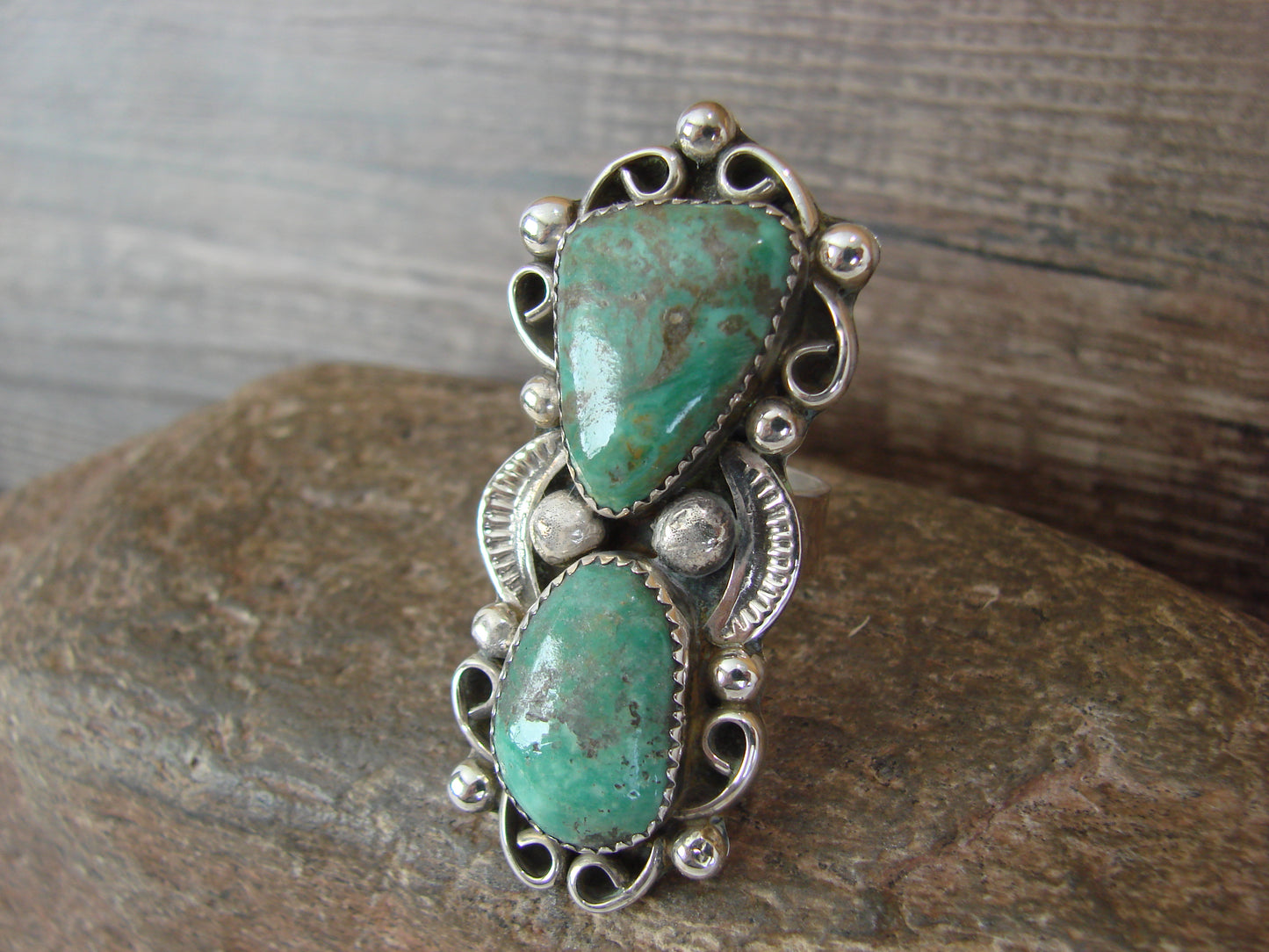 Navajo Sterling Silver Turquoise Adjustable Ring Size 9 to 11 by Cleveland