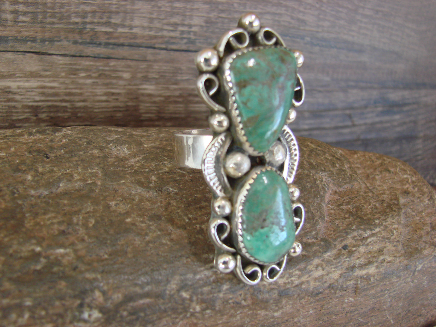 Navajo Sterling Silver Turquoise Adjustable Ring Size 9 to 11 by Cleveland