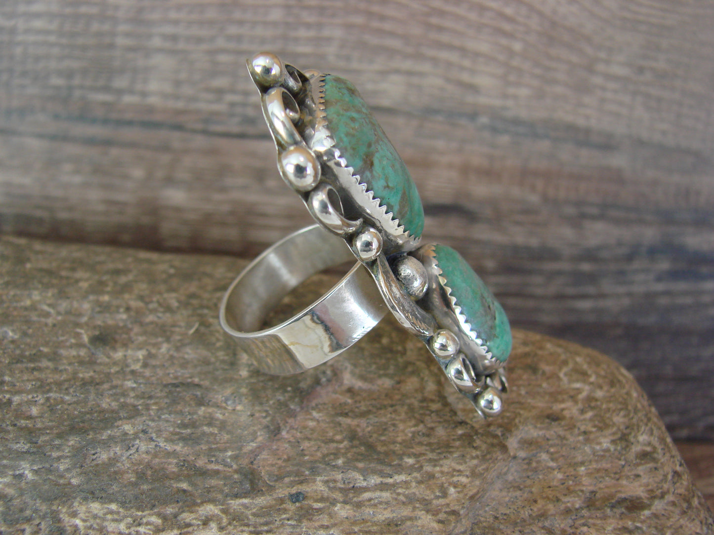 Navajo Sterling Silver Turquoise Adjustable Ring Size 9 to 11 by Cleveland