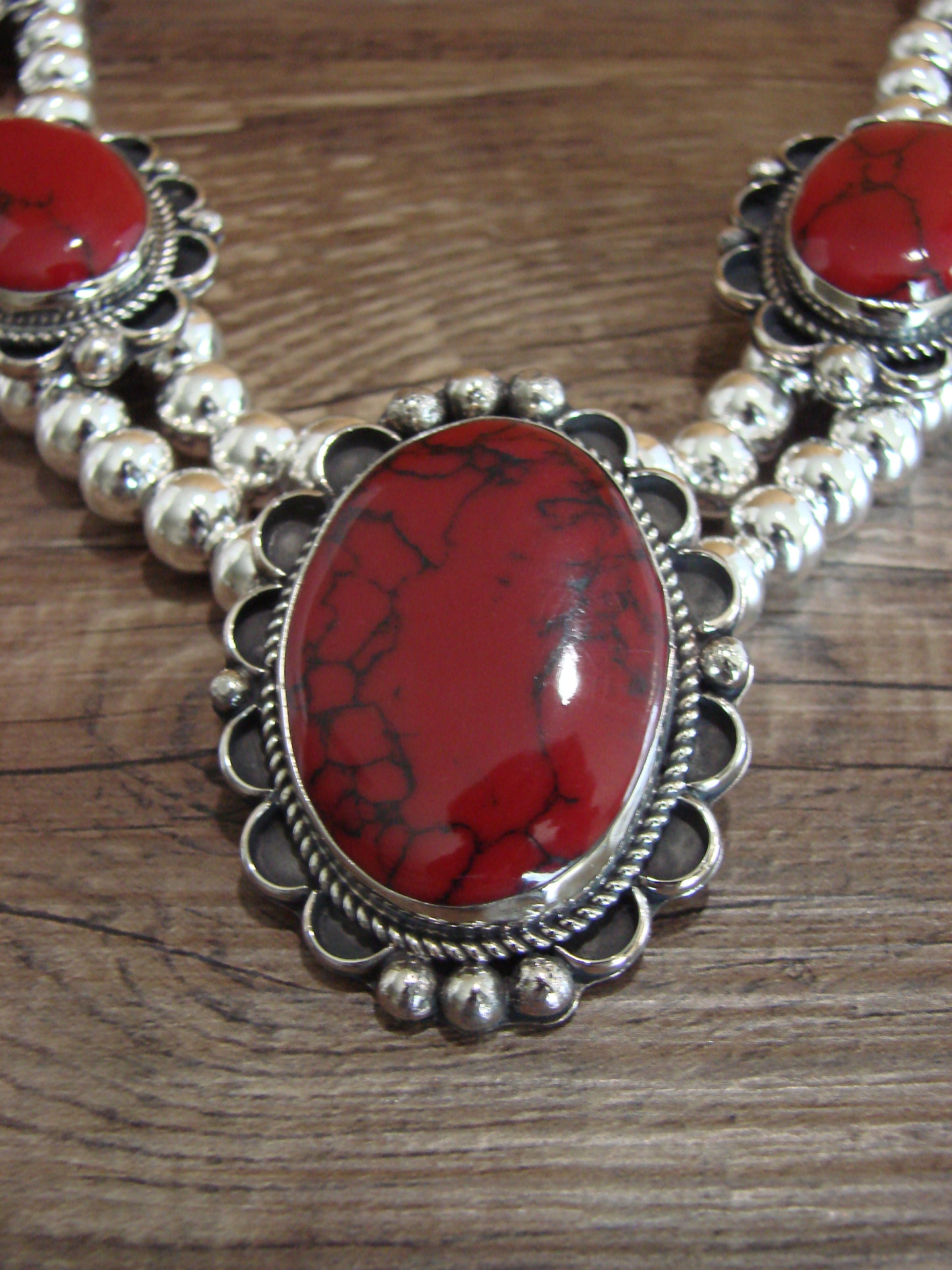Navajo Nickel Silver & Red Howlite Necklace - Cleveland