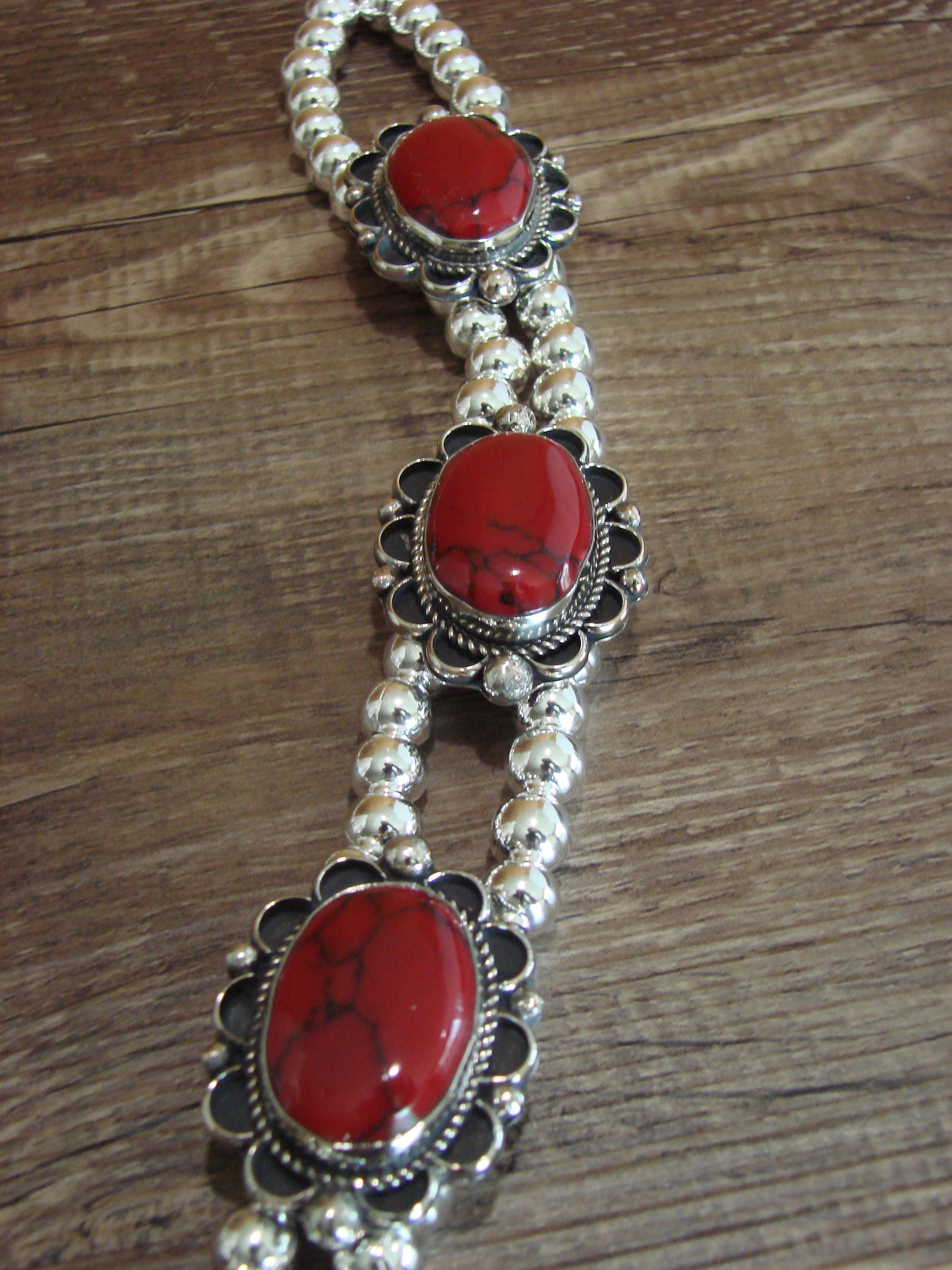 Navajo Nickel Silver & Red Howlite Necklace - Cleveland