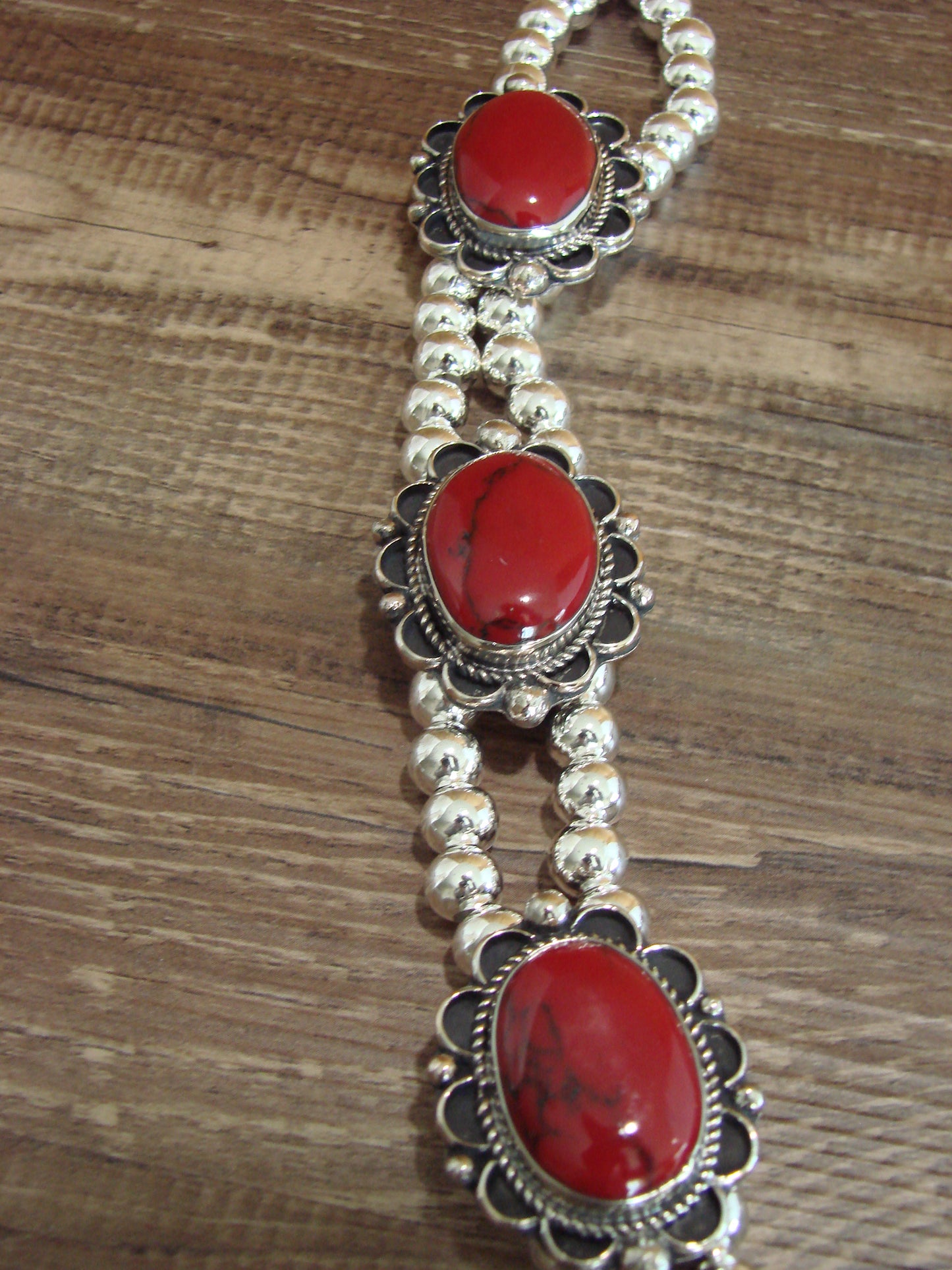 Navajo Nickel Silver & Red Howlite Necklace - Cleveland