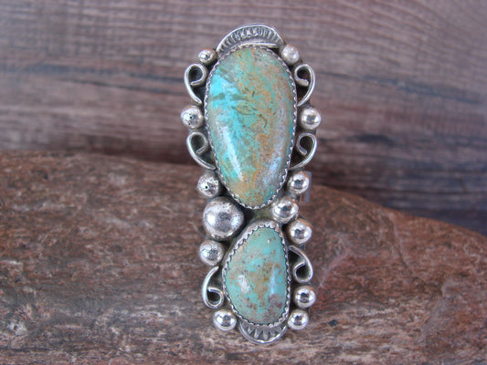 Navajo Sterling Silver Turquoise Adjustable Ring Size 9 to 11 by Cleveland
