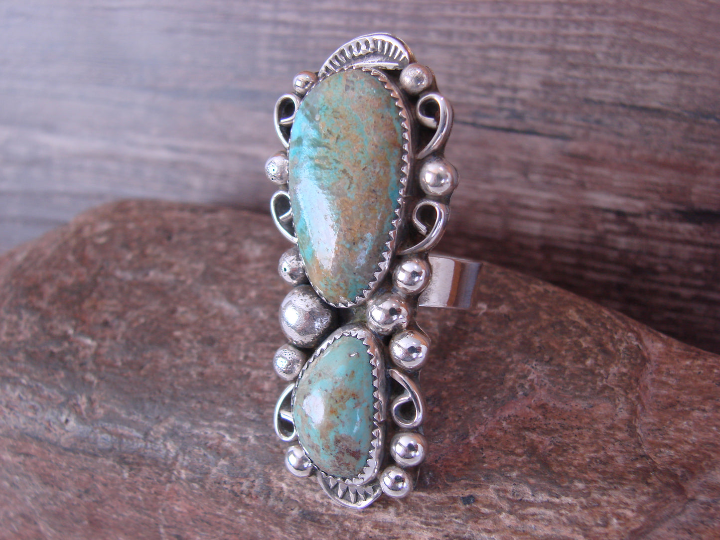 Navajo Sterling Silver Turquoise Adjustable Ring Size 9 to 11 by Cleveland