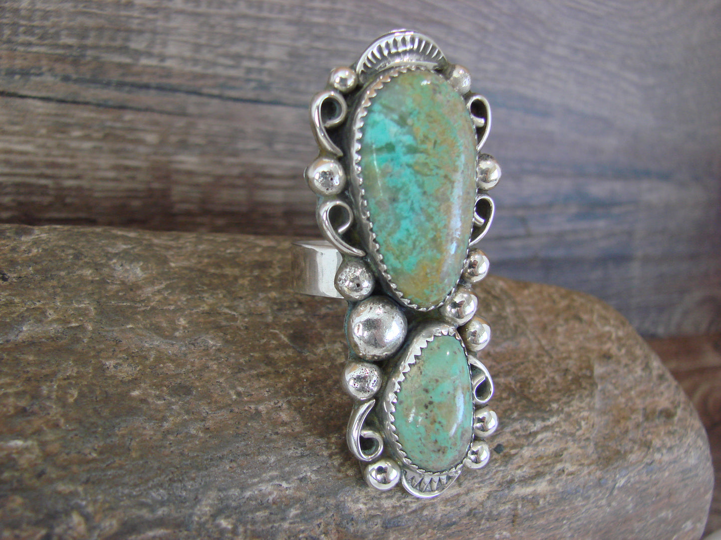 Navajo Sterling Silver Turquoise Adjustable Ring Size 9 to 11 by Cleveland