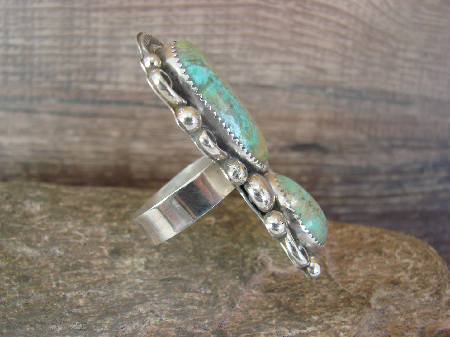 Navajo Sterling Silver Turquoise Adjustable Ring Size 9 to 11 by Cleveland