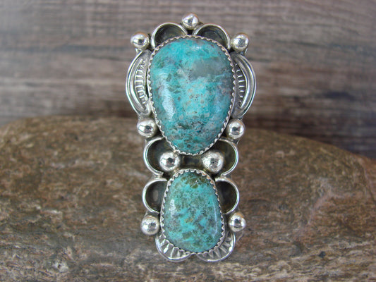 Navajo Sterling Silver Turquoise Adjustable Ring Size 9 to 11 by Cleveland