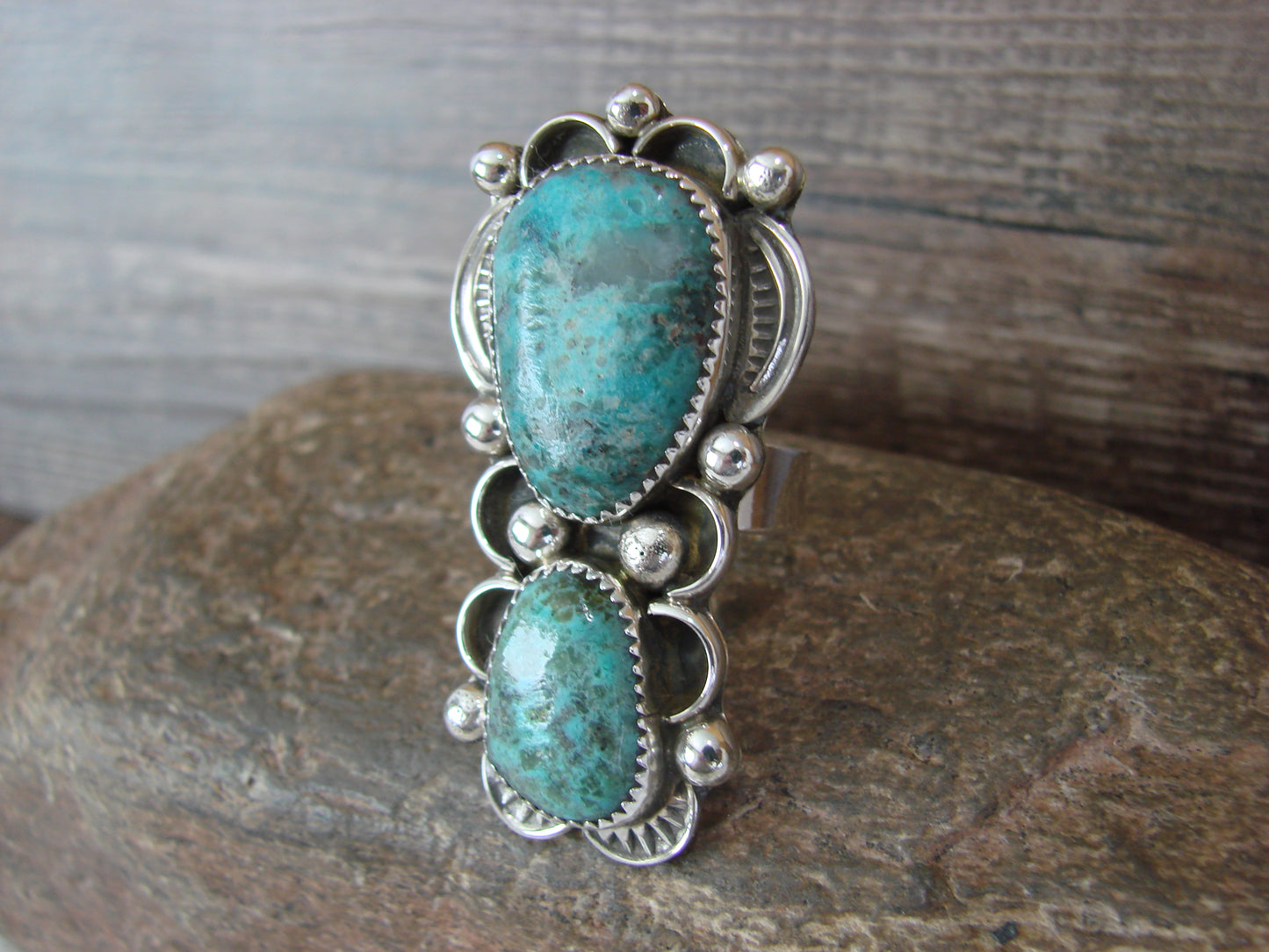 Navajo Sterling Silver Turquoise Adjustable Ring Size 9 to 11 by Cleveland