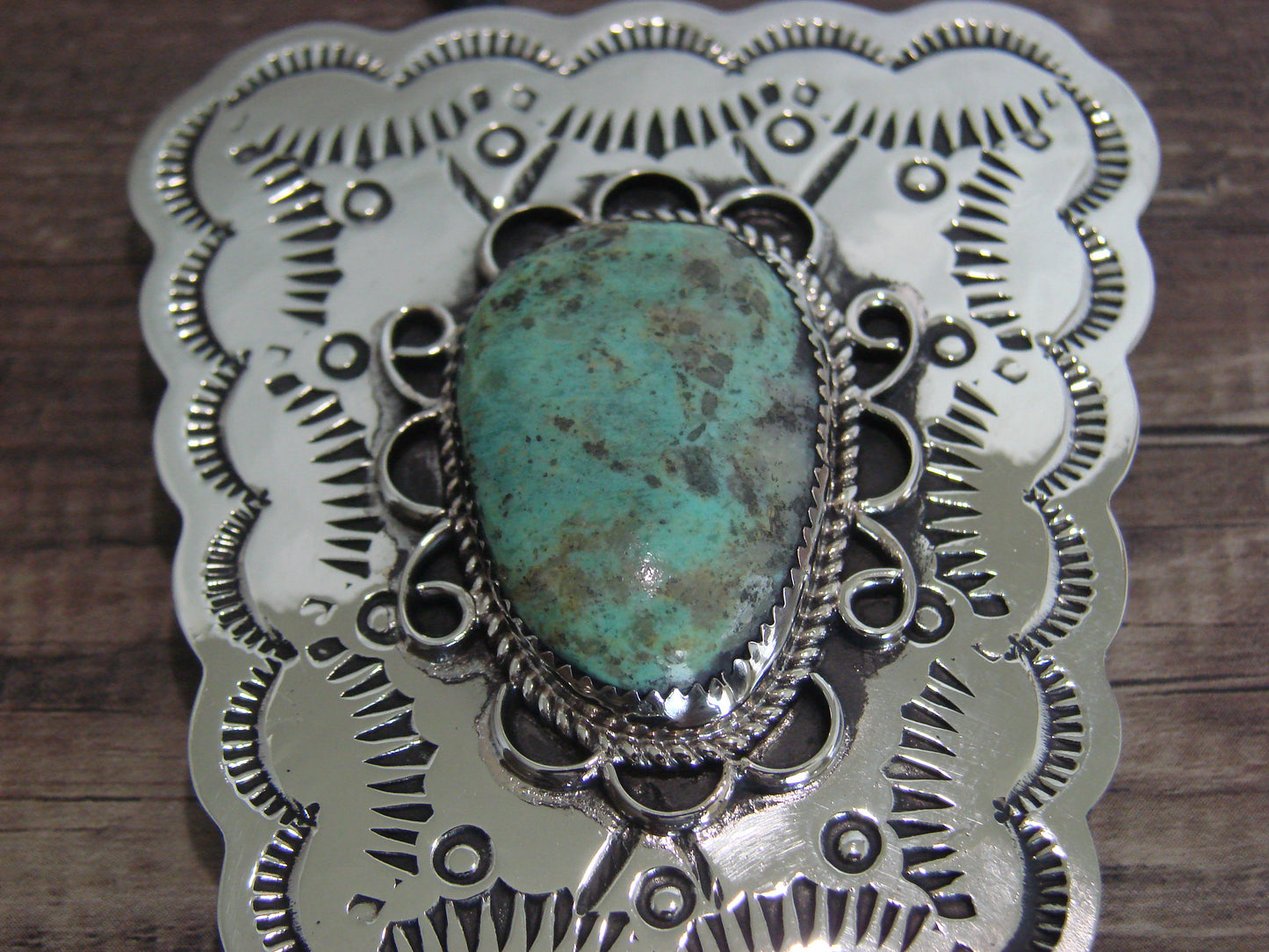 Navajo Indian Nickel Silver & Turquoise Bolo Tie - Cleveland