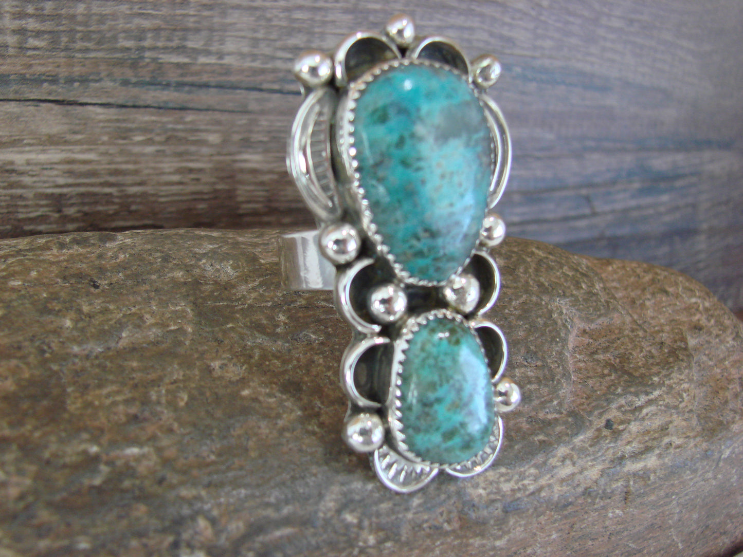 Navajo Sterling Silver Turquoise Adjustable Ring Size 9 to 11 by Cleveland