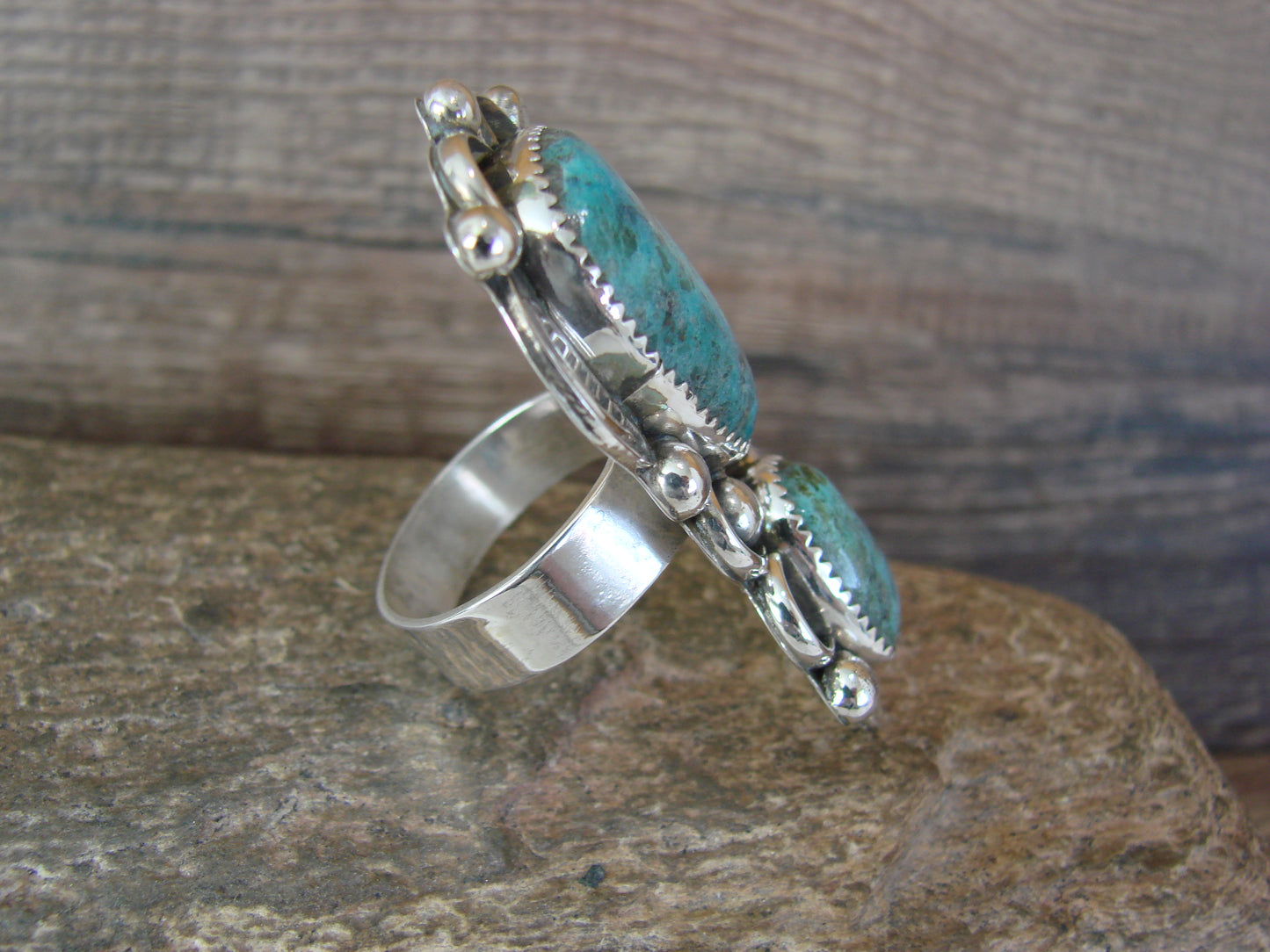 Navajo Sterling Silver Turquoise Adjustable Ring Size 9 to 11 by Cleveland