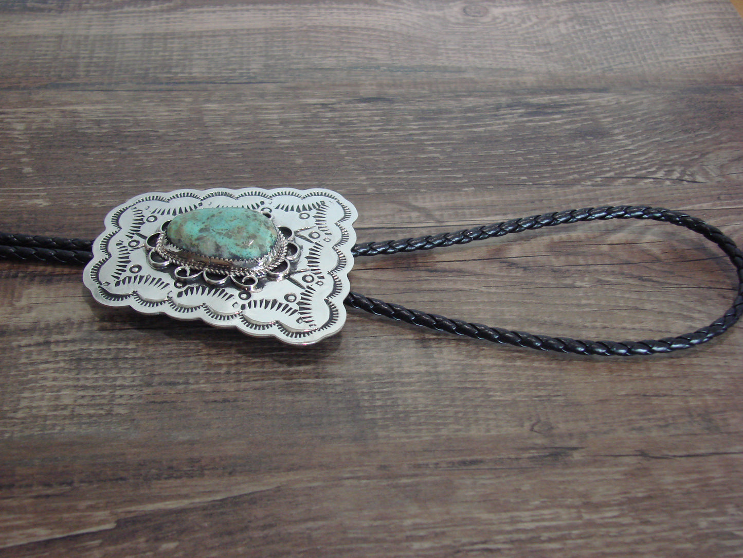 Navajo Indian Nickel Silver & Turquoise Bolo Tie - Cleveland