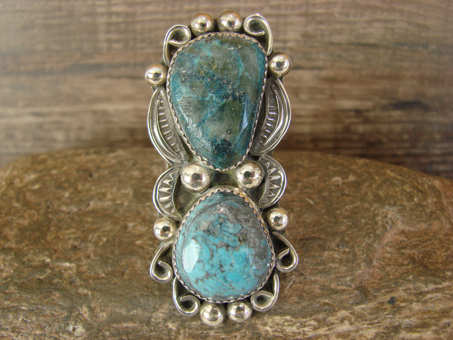Navajo Sterling Silver Turquoise Adjustable Ring Size 9 to 11 by Cleveland