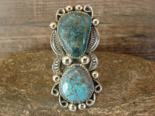 Navajo Sterling Silver Turquoise Adjustable Ring Size 9 to 11 by Cleveland