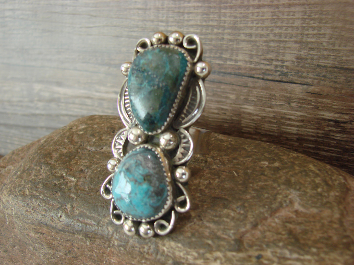 Navajo Sterling Silver Turquoise Adjustable Ring Size 9 to 11 by Cleveland