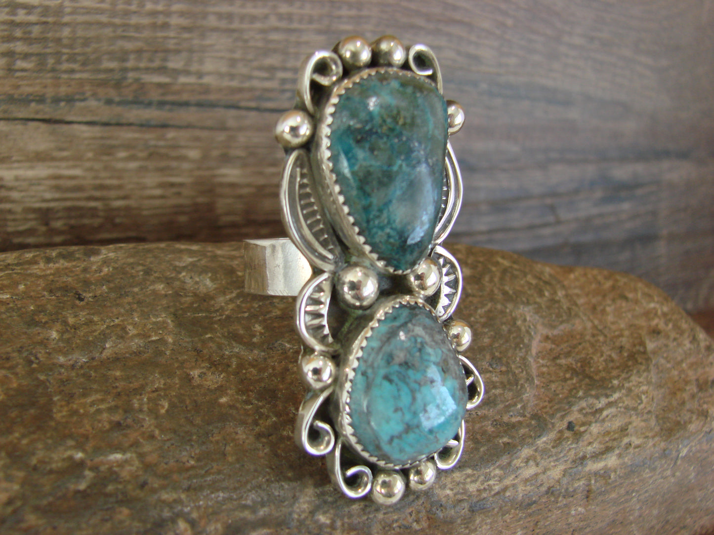 Navajo Sterling Silver Turquoise Adjustable Ring Size 9 to 11 by Cleveland