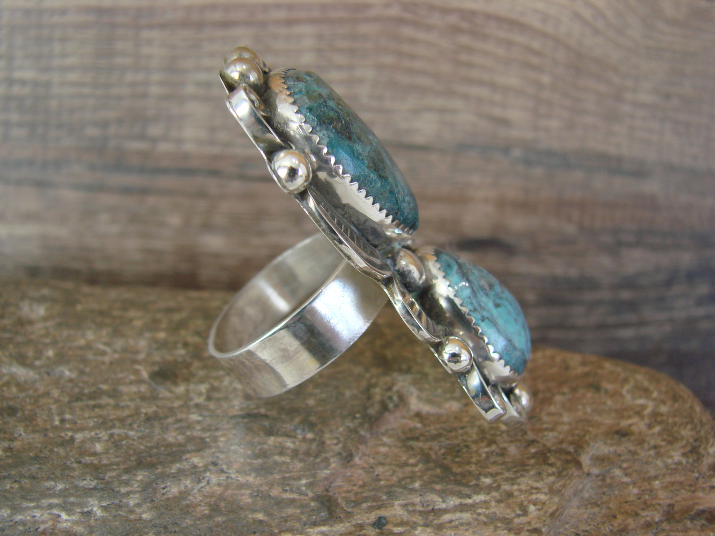 Navajo Sterling Silver Turquoise Adjustable Ring Size 9 to 11 by Cleveland