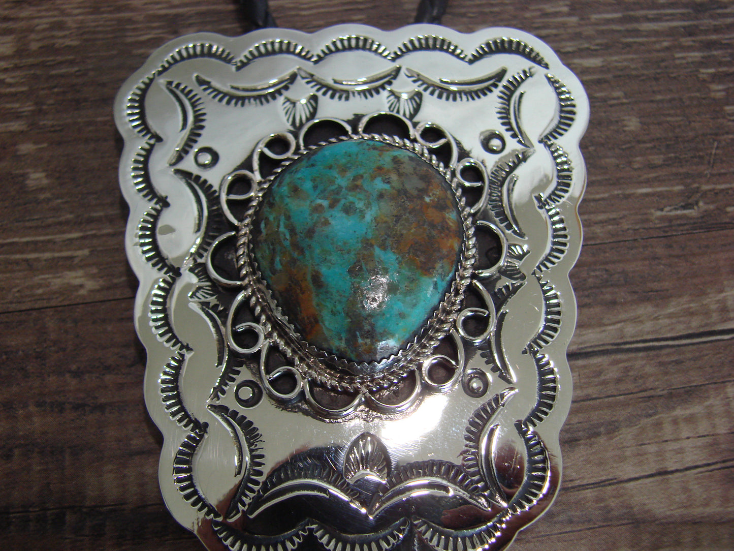 Navajo Indian Nickel Silver & Turquoise Bolo Tie - Cleveland