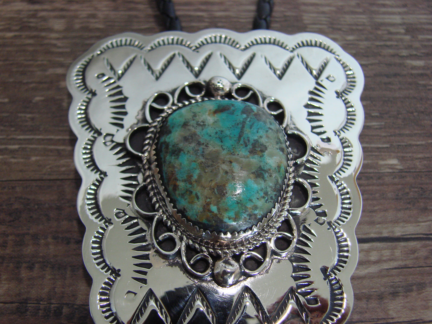 Navajo Indian Nickel Silver & Turquoise Bolo Tie - Cleveland