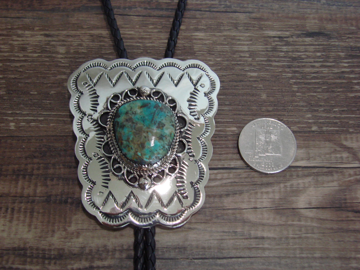 Navajo Indian Nickel Silver & Turquoise Bolo Tie - Cleveland