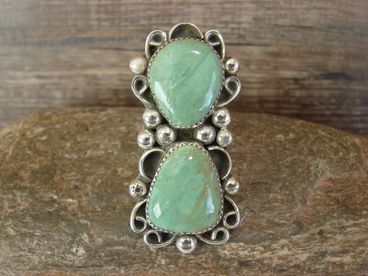 Navajo Sterling Silver Turquoise Adjustable Ring Size 9 to 11 by Cleveland