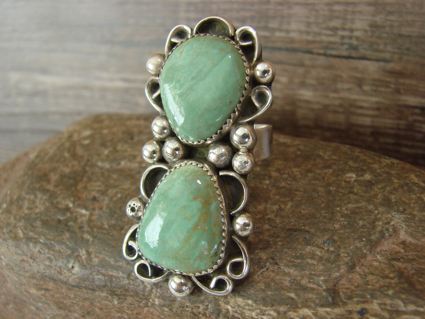 Navajo Sterling Silver Turquoise Adjustable Ring Size 9 to 11 by Cleveland