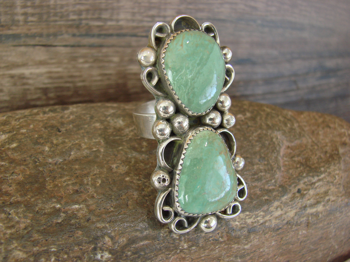 Navajo Sterling Silver Turquoise Adjustable Ring Size 9 to 11 by Cleveland