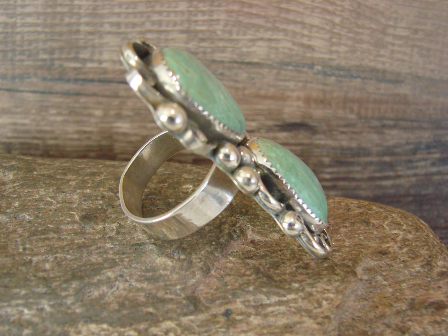 Navajo Sterling Silver Turquoise Adjustable Ring Size 9 to 11 by Cleveland